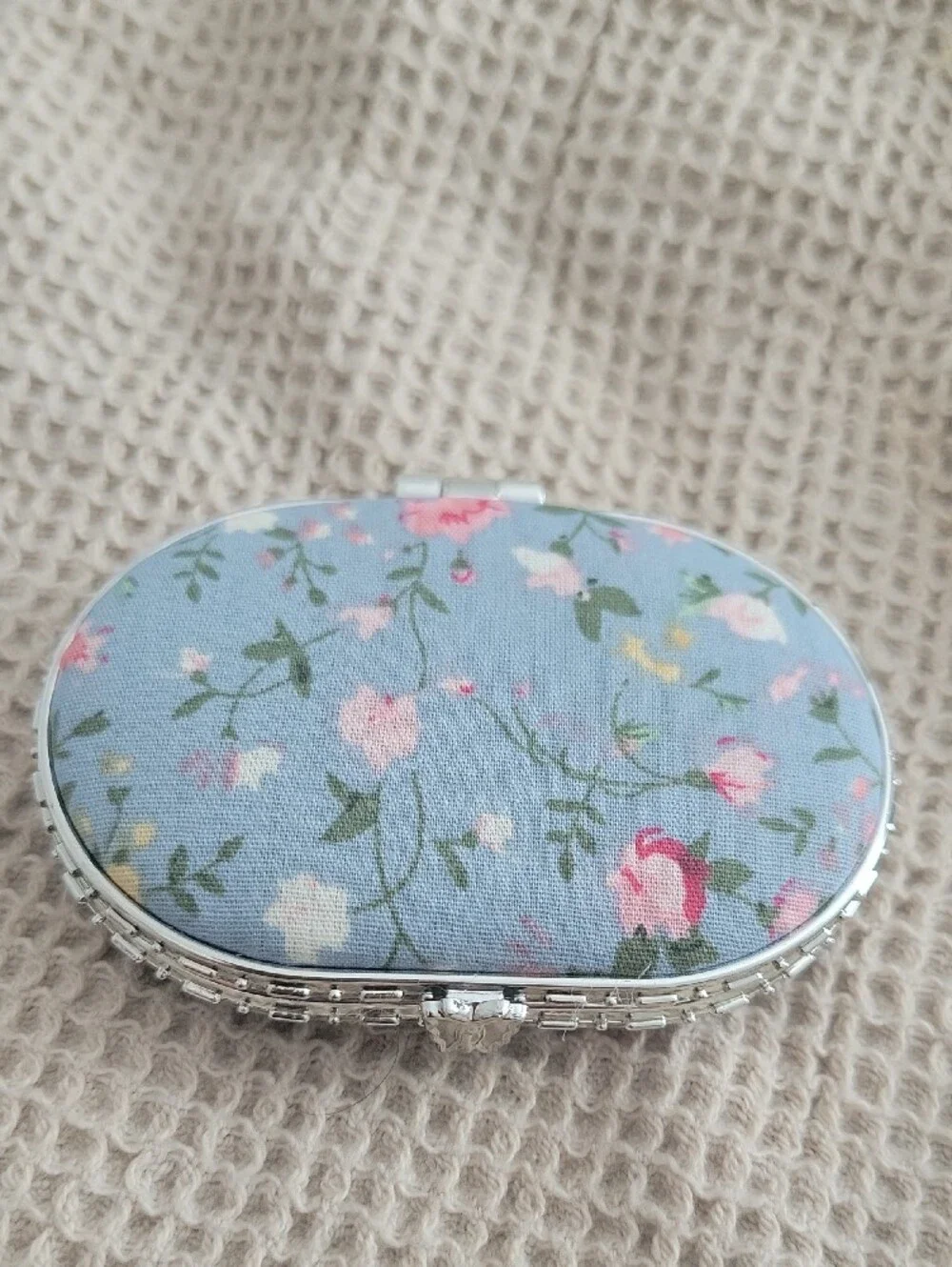 Blue Floral Compact Cosmetic Mirror Case